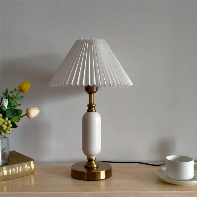 Retro Pleated Shade Column Base 1-Light Table Lamp Cuvalon