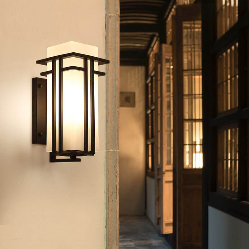 Modern Glass Square Iron 1-Light Waterproof Outdoor Wall Sconce Lamp Cuvalon