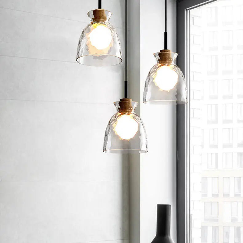 Nordic Clear Rippled Glass Shaded 1-Light Pendant Light Cuvalon