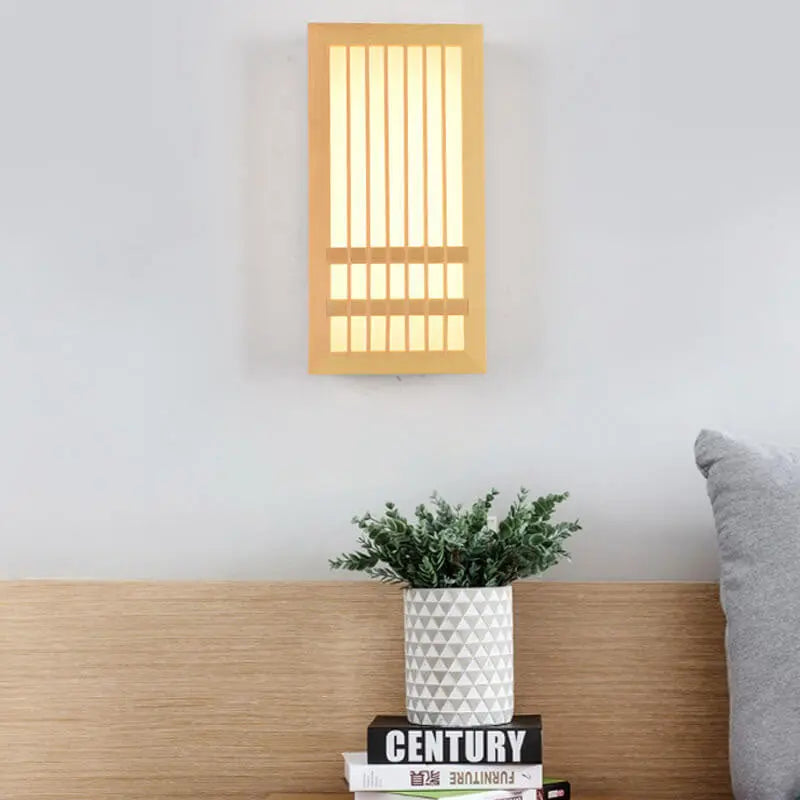 Modern Minimalist Solid Wood Acrylic Rectangular LED  Wall Sconce Lamp for Living Room Cuvalon