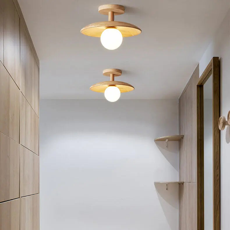 Nordic Creative Wooden Dome 1-Light Semi-Flush Mount Ceiling Light Cuvalon