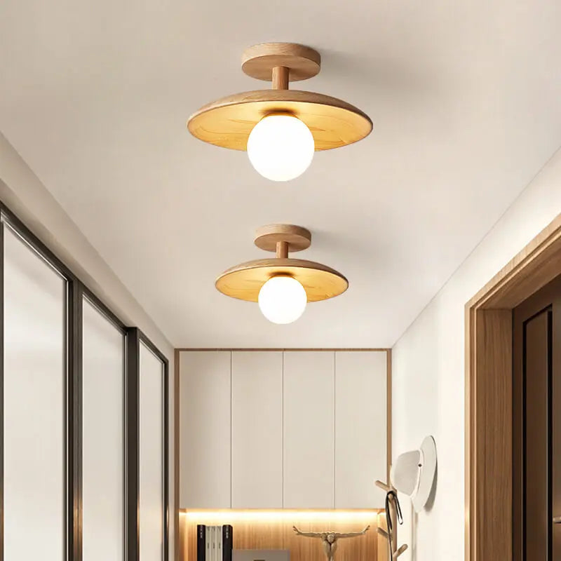 Nordic Creative Wooden Dome 1-Light Semi-Flush Mount Ceiling Light Cuvalon