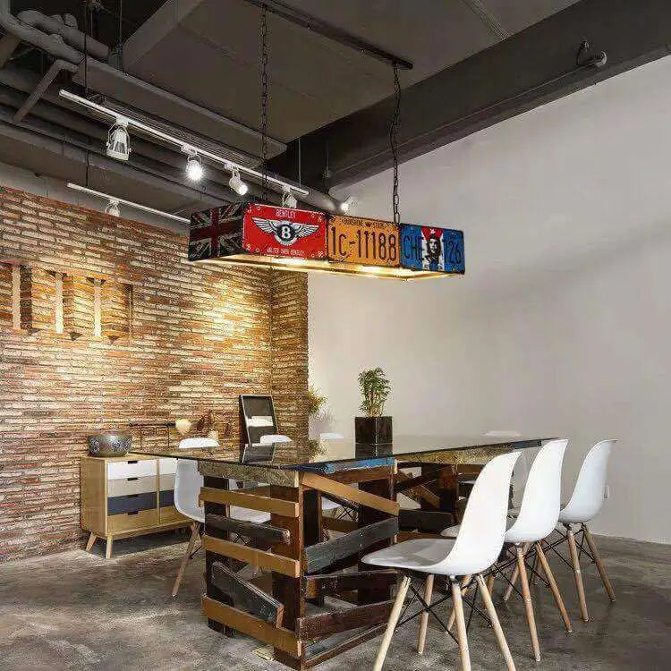 Contemporary Industrial Creative Square Rectangular License Plate Metal 3/5 Light Chandelier for Living Room Cuvalon