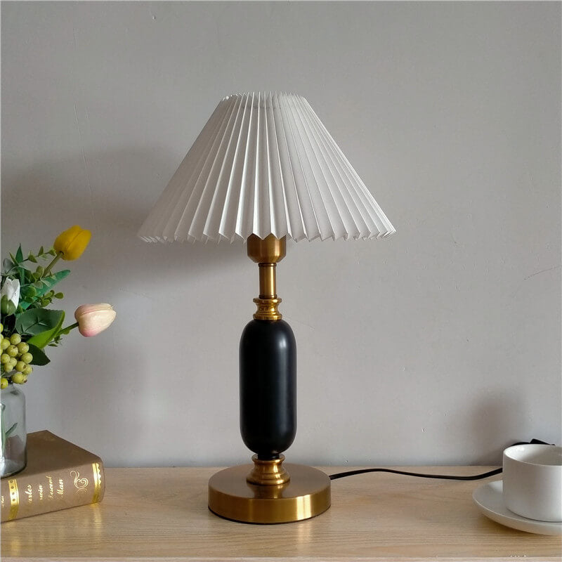 Retro Pleated Shade Column Base 1-Light Table Lamp Cuvalon