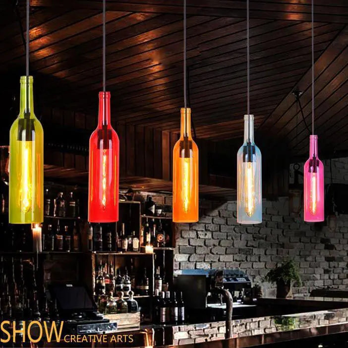 Antique Glass Wine Bottle 1-Light Pendant Light Cuvalon