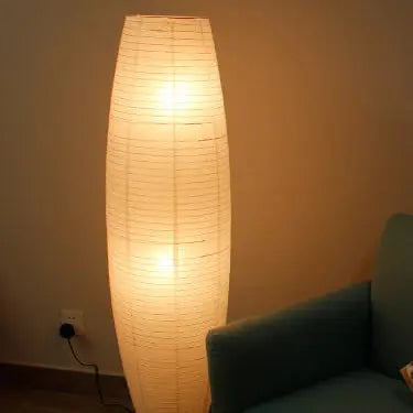 Nordic Minimalist Rice Paper Column 2-Light Standing Floor Lamp Cuvalon