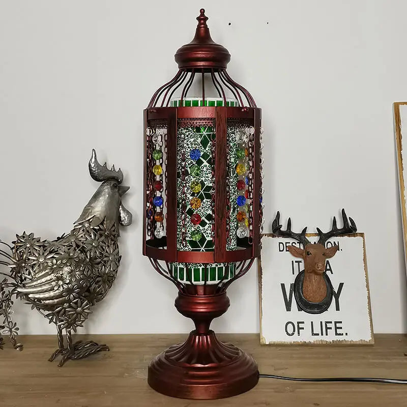 Vintage Turkish Stained Glass Lantern 1-Light Table Lamp Cuvalon