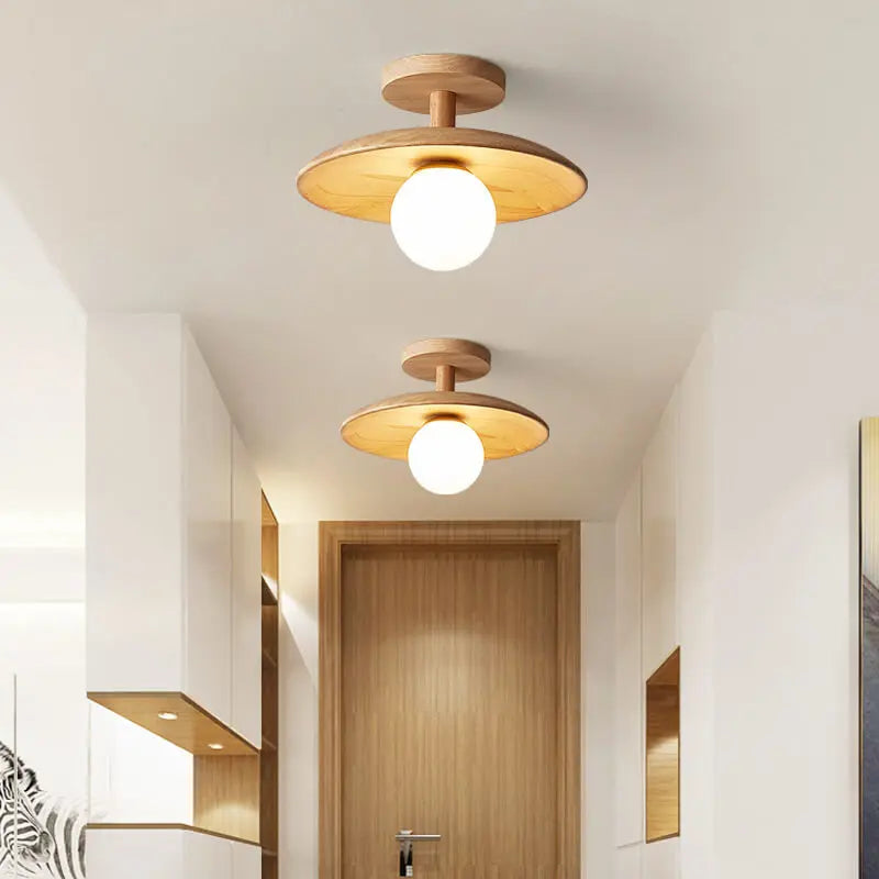 Nordic Creative Wooden Dome 1-Light Semi-Flush Mount Ceiling Light Cuvalon
