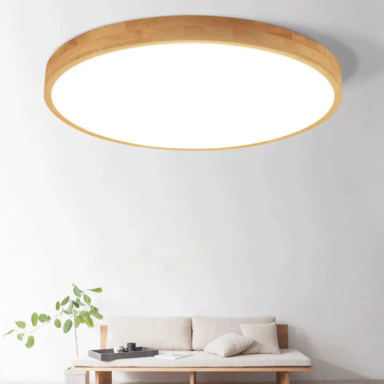 Nordic Solid Wood Round Ultra-Thin LED Flush Mount Ceiling Light Cuvalon