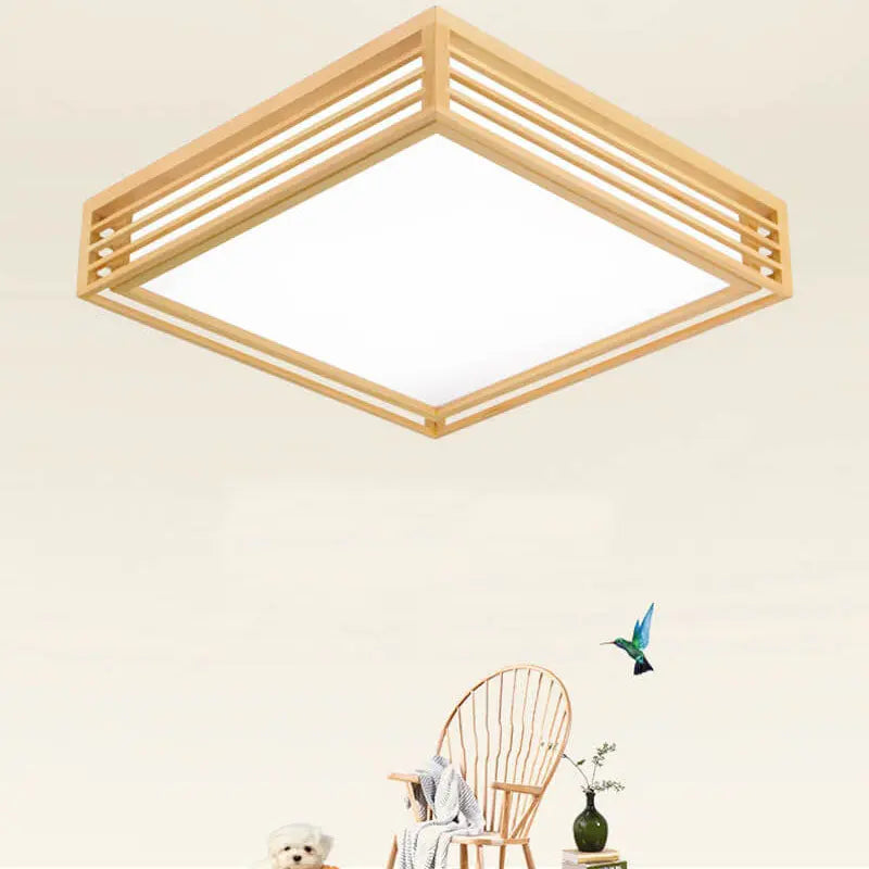 Nordic Solid Wood Square LED Japanese Tatami Flush Mount Ceiling Light Cuvalon