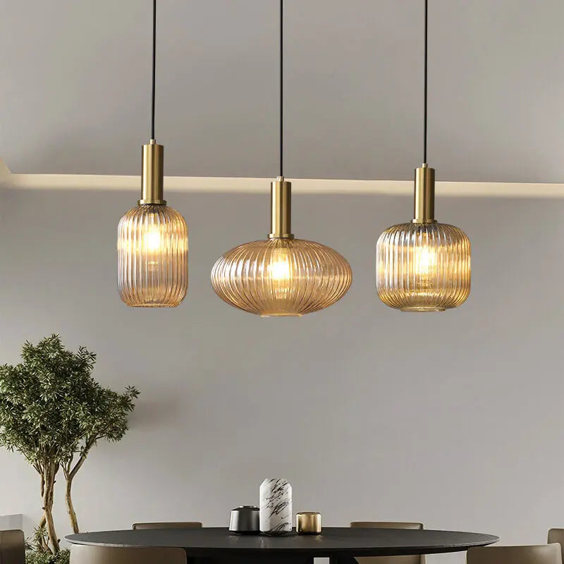 Minimalist Striped Glass Lantern 1-Light Pendant Light Cuvalon
