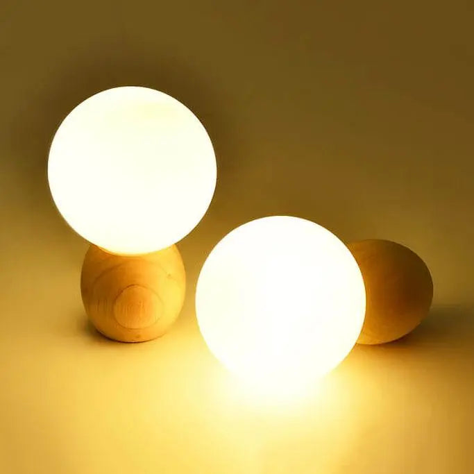 Nordic Solid Wood Milk White Glass Orb 1-Light Table Lamp Cuvalon