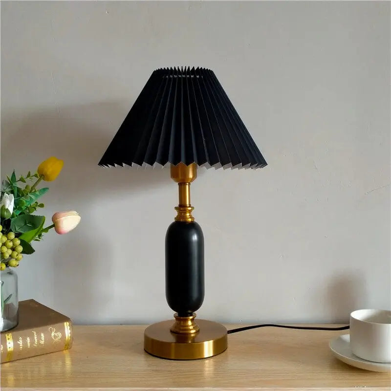 Retro Pleated Shade Column Base 1-Light Table Lamp Cuvalon
