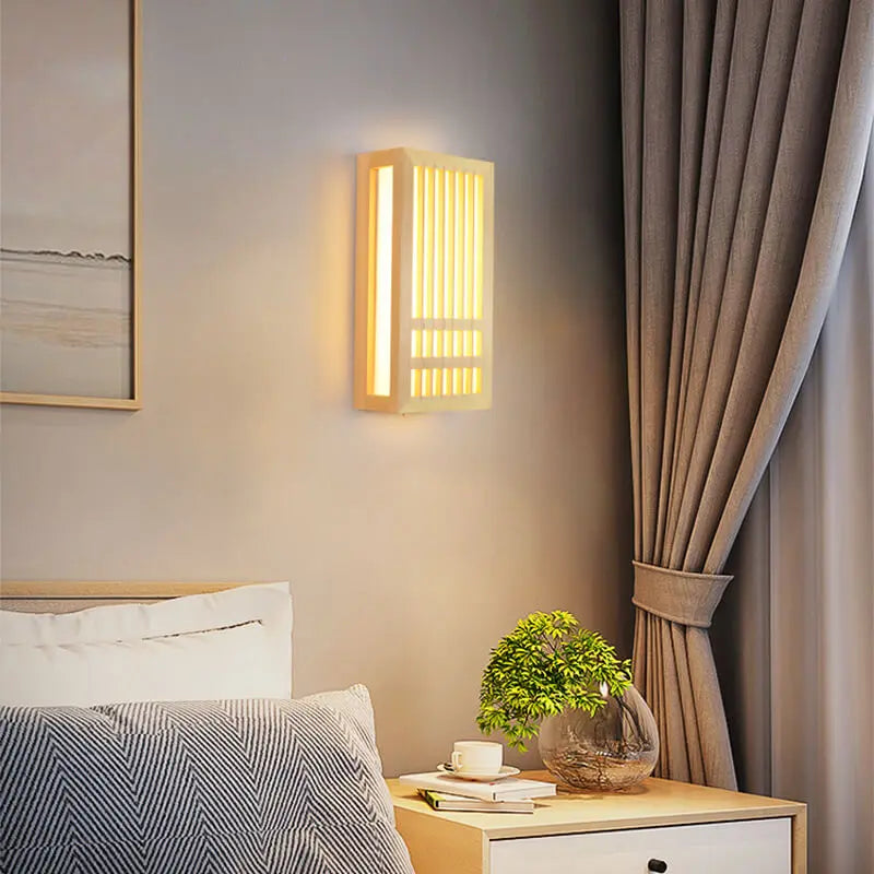 Modern Minimalist Solid Wood Acrylic Rectangular LED  Wall Sconce Lamp for Living Room Cuvalon
