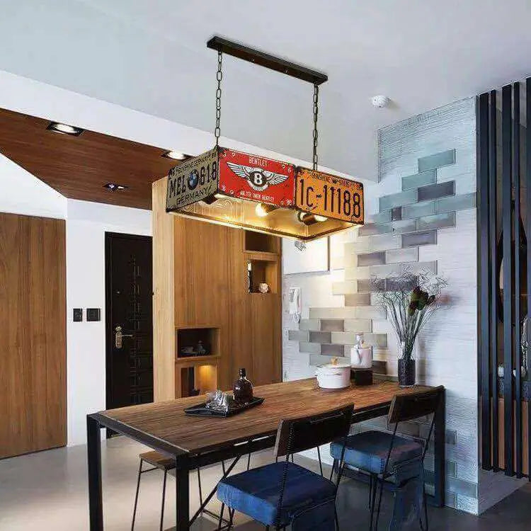 Contemporary Industrial Creative Square Rectangular License Plate Metal 3/5 Light Chandelier for Living Room Cuvalon