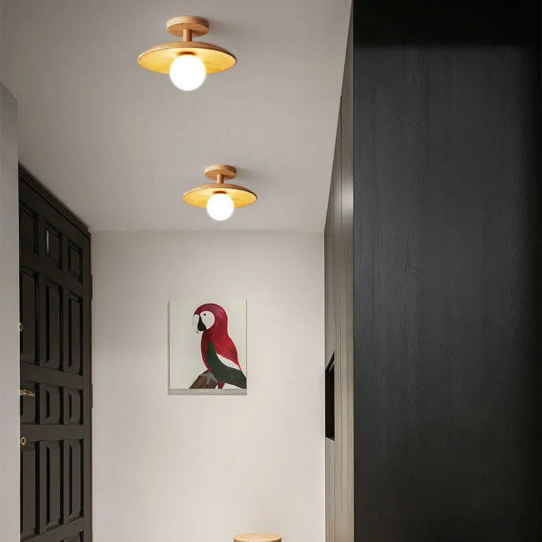 Nordic Creative Wooden Dome 1-Light Semi-Flush Mount Ceiling Light Cuvalon