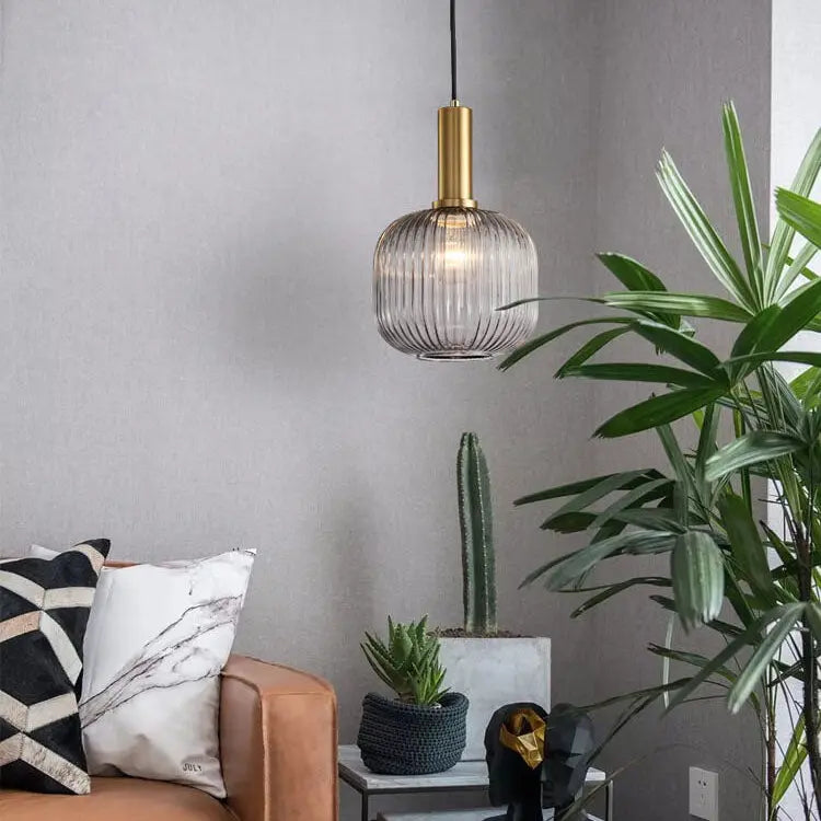 Minimalist Striped Glass Lantern 1-Light Pendant Light Cuvalon