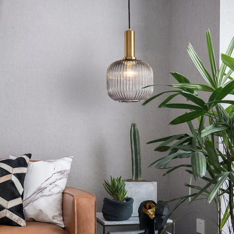 Minimalist Striped Glass Lantern 1-Light Pendant Light Cuvalon