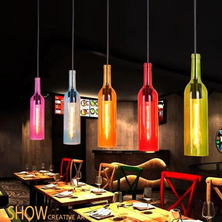Antique Glass Wine Bottle 1-Light Pendant Light Cuvalon