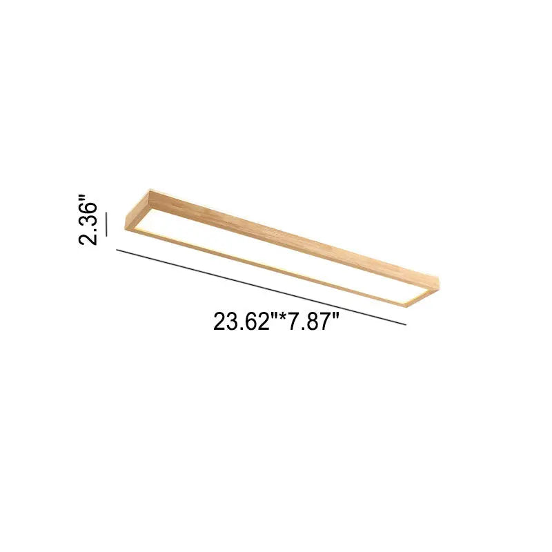 Japanese Minimalist Log Rectangular Walnut LED Flush Mount Ceiling Light Cuvalon