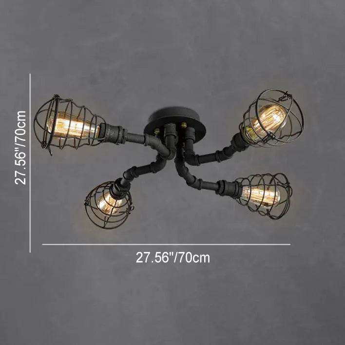 Industrial Vintage Water Pipe Round Iron 4/6/8 Light Flush Mount Ceiling Light Cuvalon