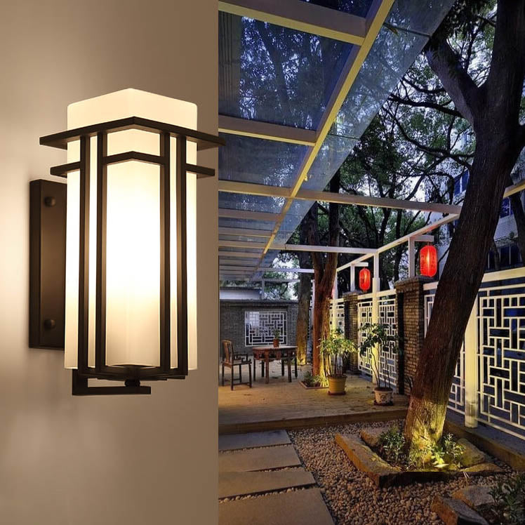 Modern Glass Square Iron 1-Light Waterproof Outdoor Wall Sconce Lamp Cuvalon