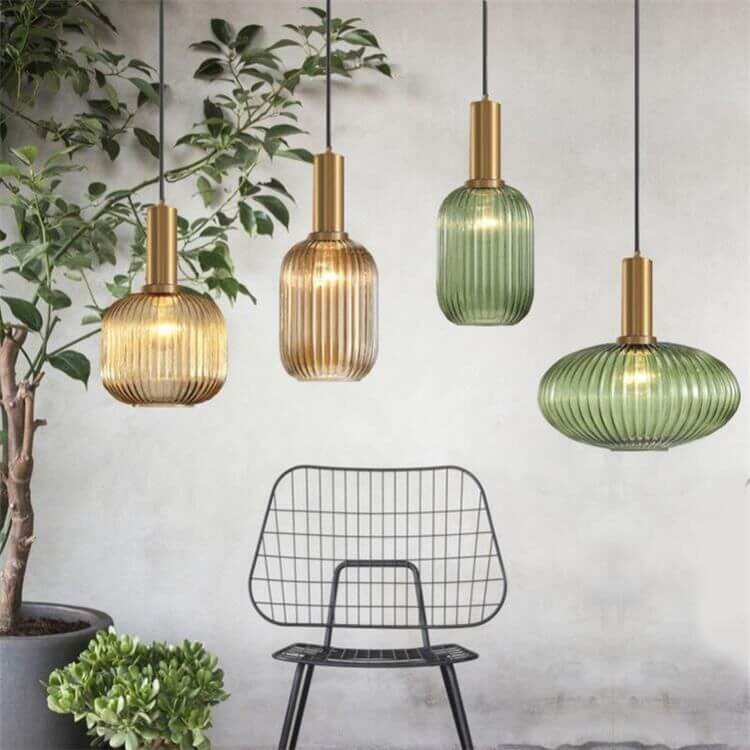Minimalist Striped Glass Lantern 1-Light Pendant Light Cuvalon