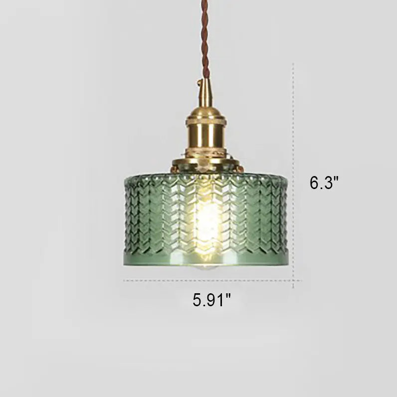 Japanese Vintage Brass Glass Round Jar 1-Light Pendant Light Cuvalon