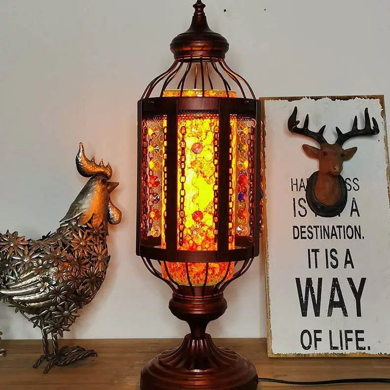 Vintage Turkish Stained Glass Lantern 1-Light Table Lamp Cuvalon