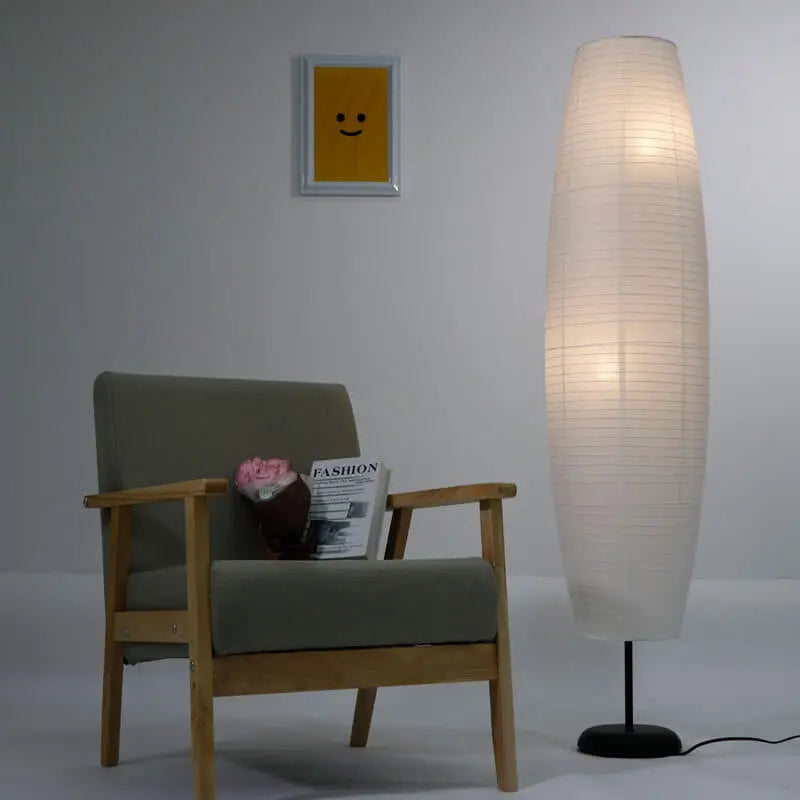 Nordic Minimalist Rice Paper Column 2-Light Standing Floor Lamp Cuvalon