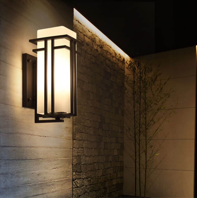 Modern Glass Square Iron 1-Light Waterproof Outdoor Wall Sconce Lamp Cuvalon