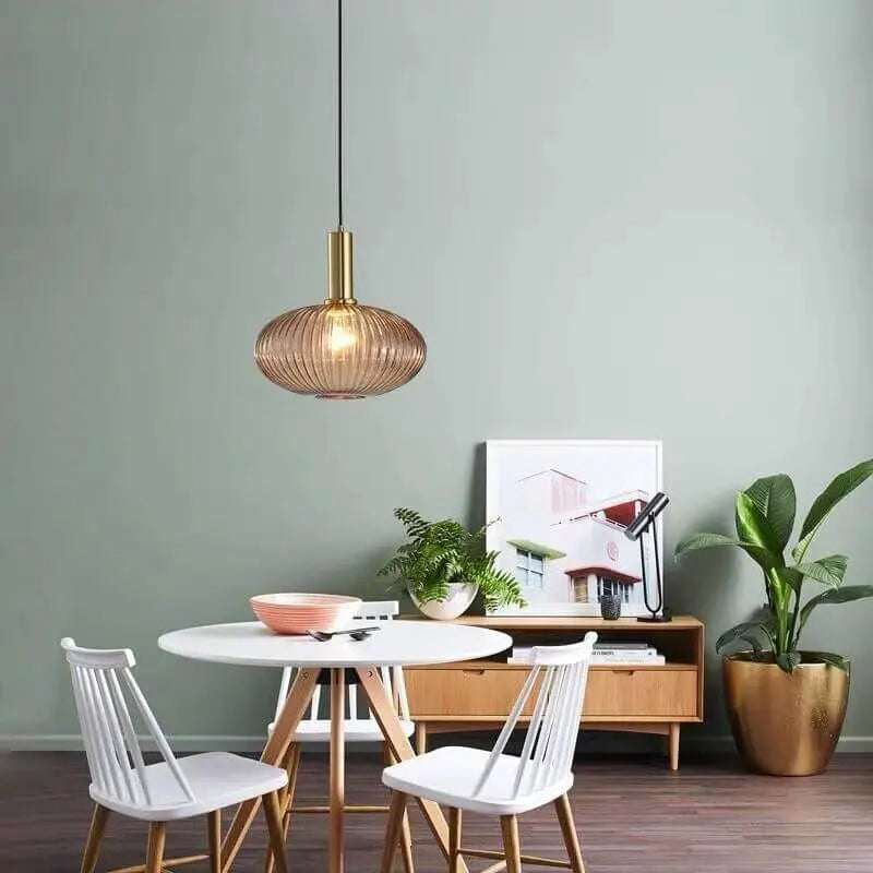 Minimalist Striped Glass Lantern 1-Light Pendant Light Cuvalon