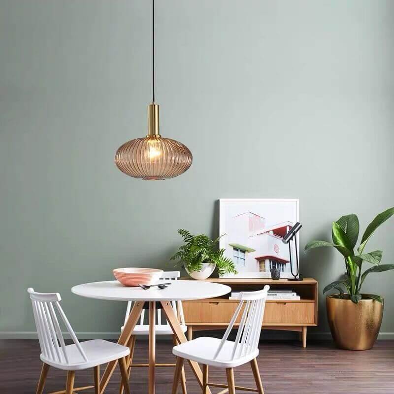 Minimalist Striped Glass Lantern 1-Light Pendant Light Cuvalon