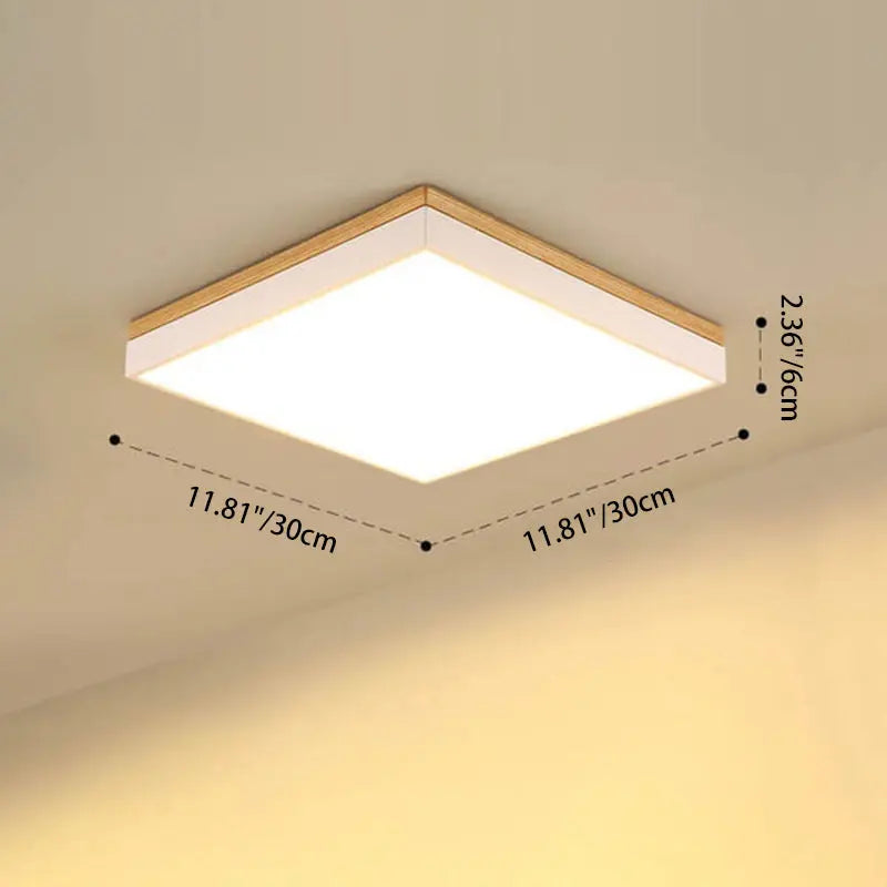 Modern Minimalist Solid Wood Acrylic Square Rectangle LED Flush Mount Ceiling Light for Living Room Cuvalon