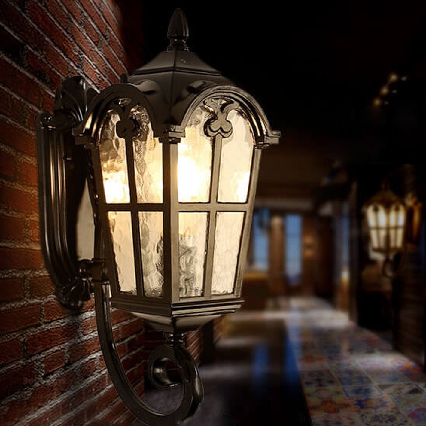 European Retro Glass Aluminum Lantern Outdoor Waterproof 1-Light Wall Sconce Lamp Cuvalon
