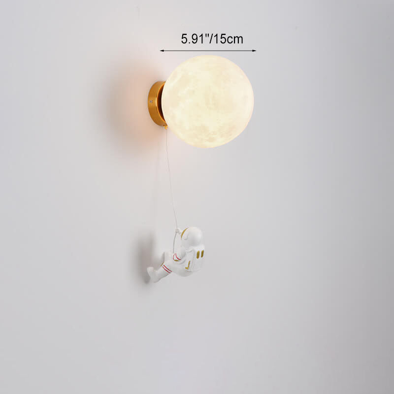 Contemporary Creative 3D Printed Moon Shade Resin Astronaut 1-Light Wall Sconce Lamp For Bedroom Cuvalon