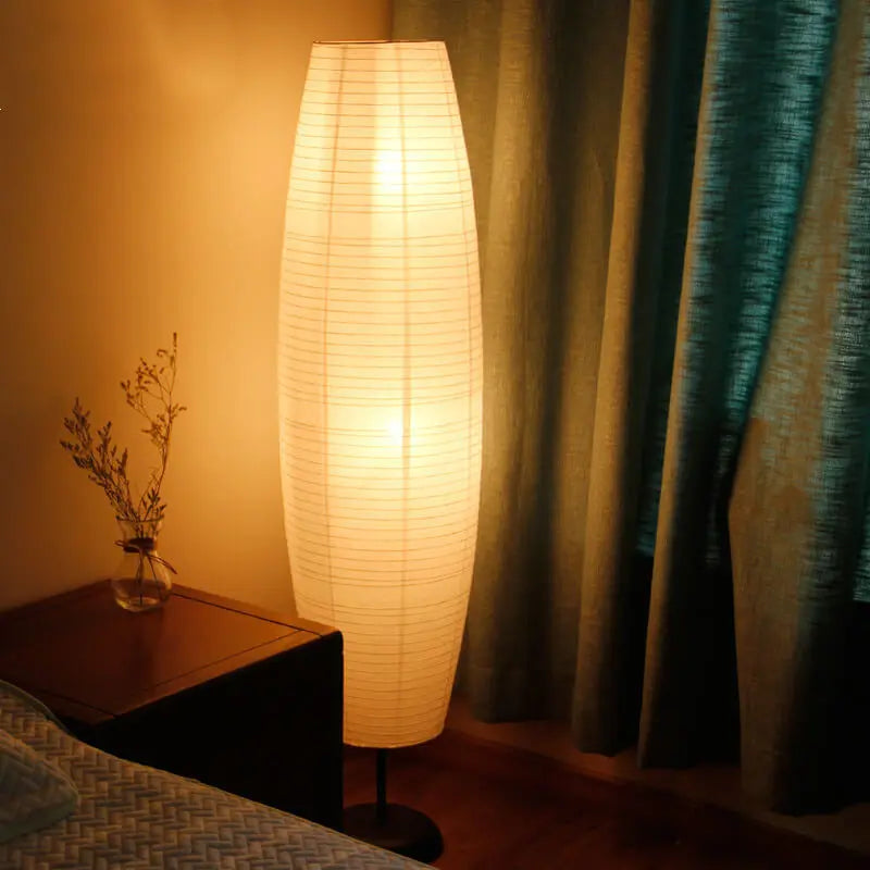 Nordic Minimalist Rice Paper Column 2-Light Standing Floor Lamp Cuvalon