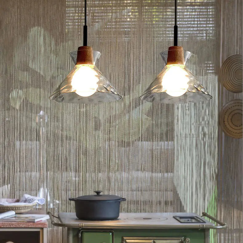 Nordic Clear Rippled Glass Shaded 1-Light Pendant Light Cuvalon