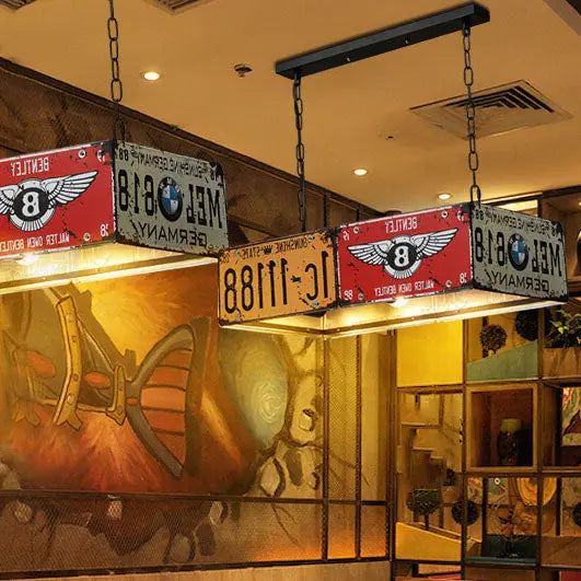Contemporary Industrial Creative Square Rectangular License Plate Metal 3/5 Light Chandelier for Living Room Cuvalon