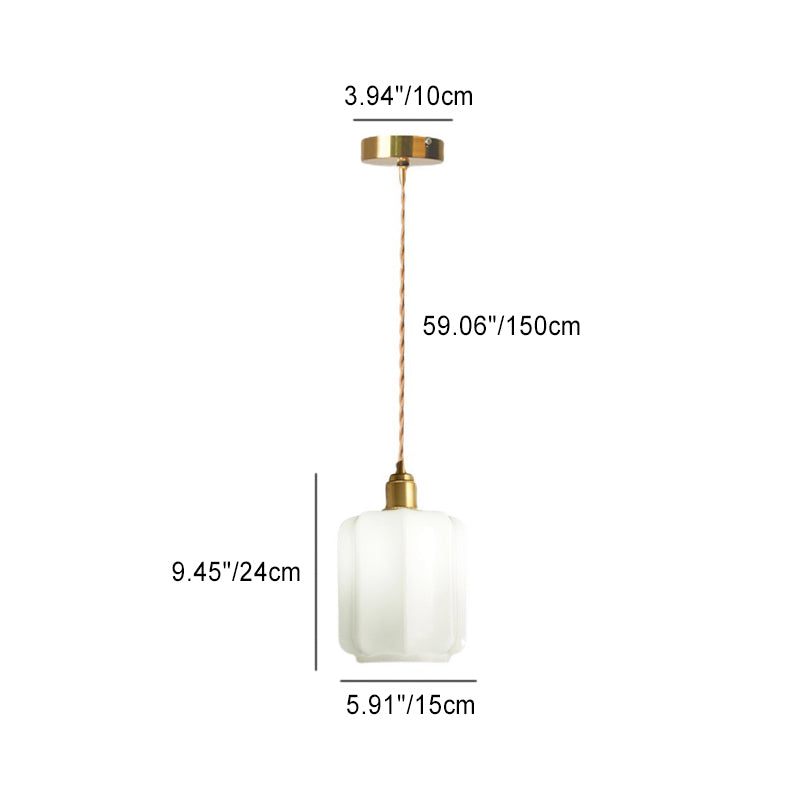 Traditional Vintage Cylindrical Brass Glass 1-Light Pendant Light For Bedroom Cuvalon