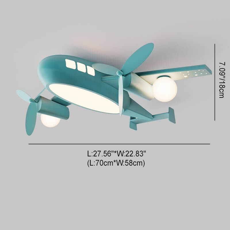Nordic Creative Kids Cartoon Wrought Iron Airplane LED Flush Mount Ceiling Light Cuvalon