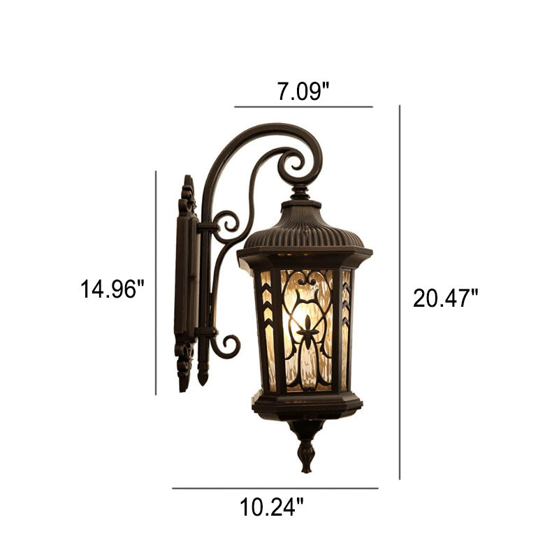 European Outdoor Carved Cage Aluminum Glass 1-Light Wall Sconce Lamp Cuvalon