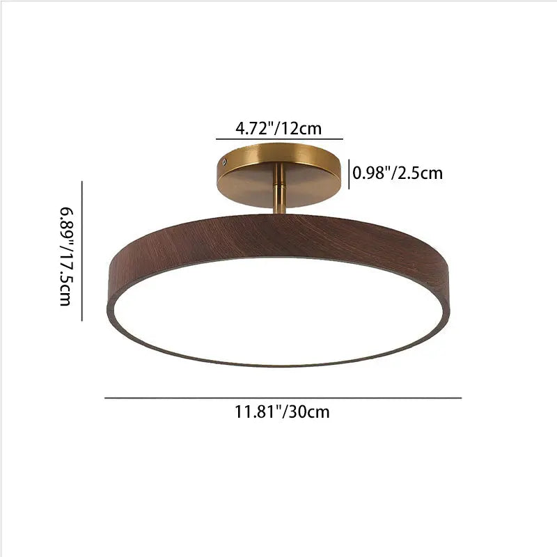 Japanese Wabi-sabi Minimalist Wood Grain Round LED Semi-Flush Mount Light Cuvalon