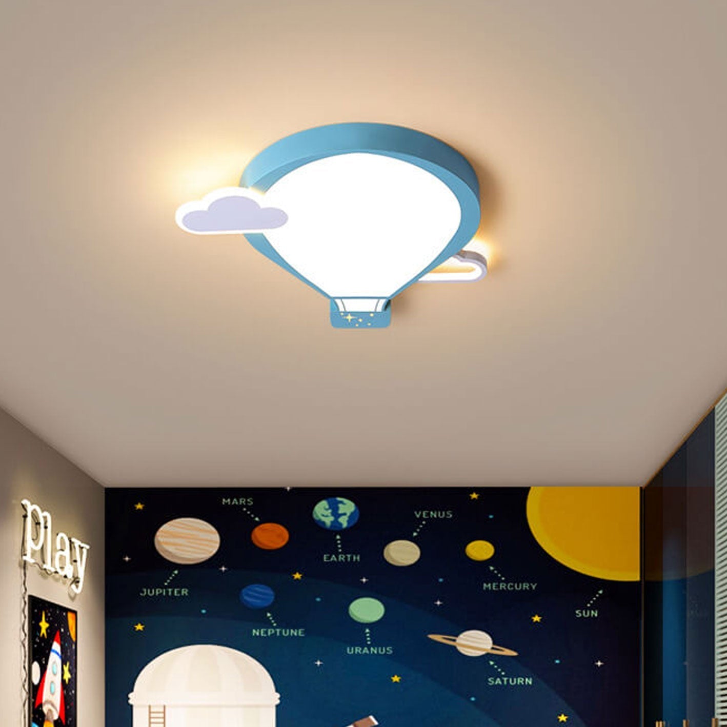 Cartoon Hot Air Balloon Kid LED Flush Mount Ceiling Light Cuvalon