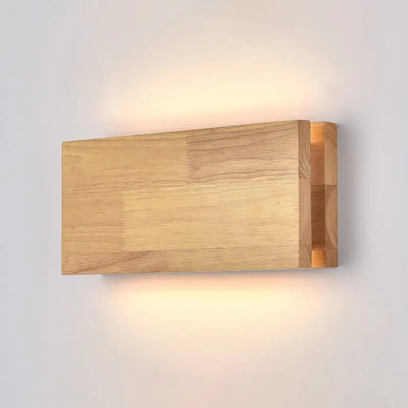 Japanese Wabi-sabi Log Wood Rectangular LED Wall Sconce Lamp Cuvalon