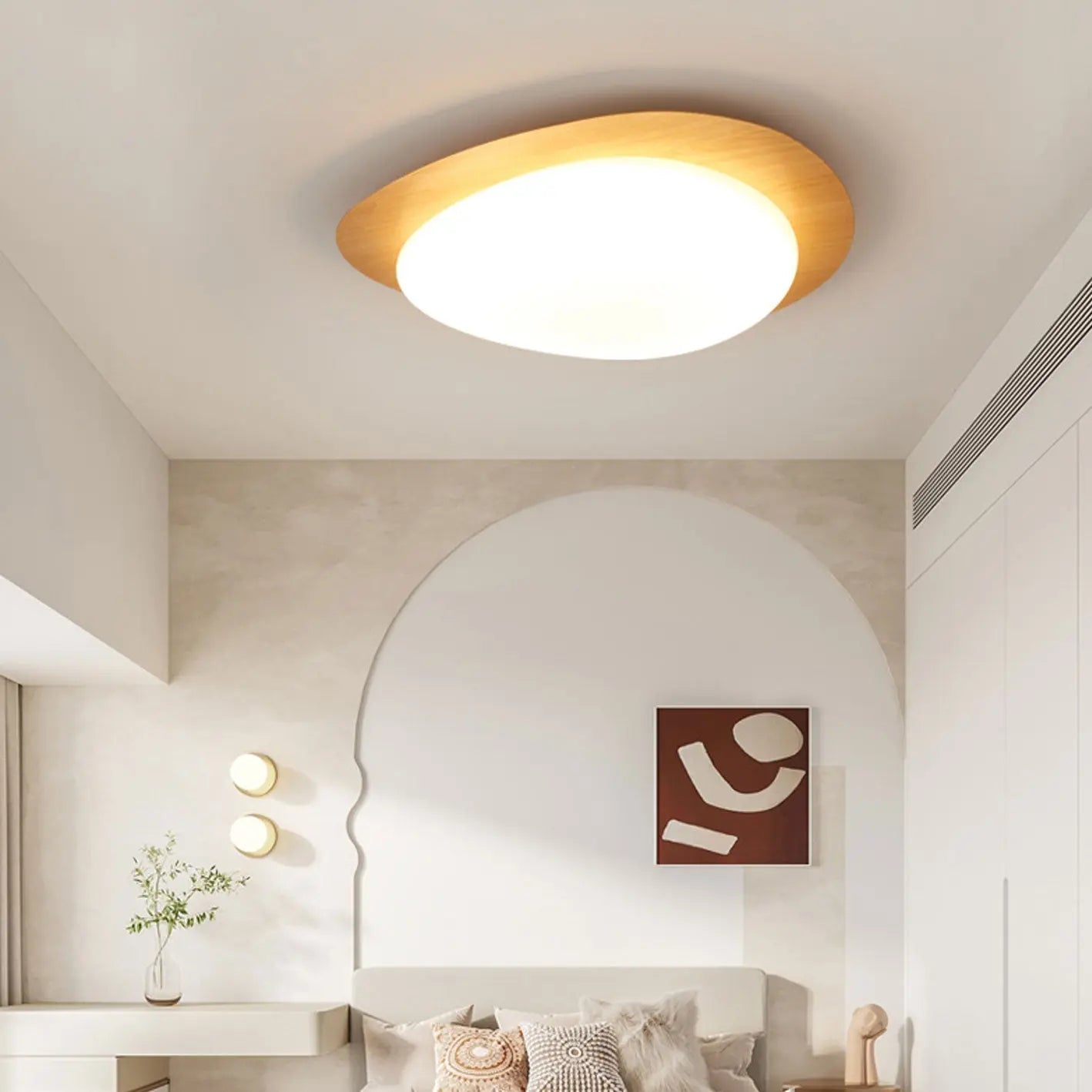 Nordic Iron Wood Grain Pebble LED Flush Mount Ceiling Light Cuvalon