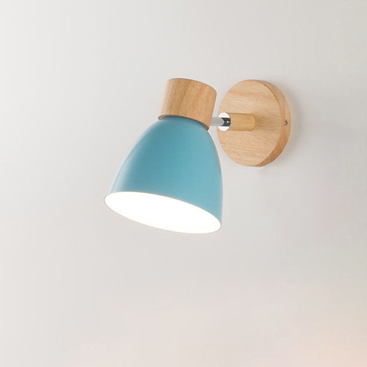 Modern Minimalist Solid Color Macaron Iron Wood 1-Light Wall Sconce Lamp Cuvalon