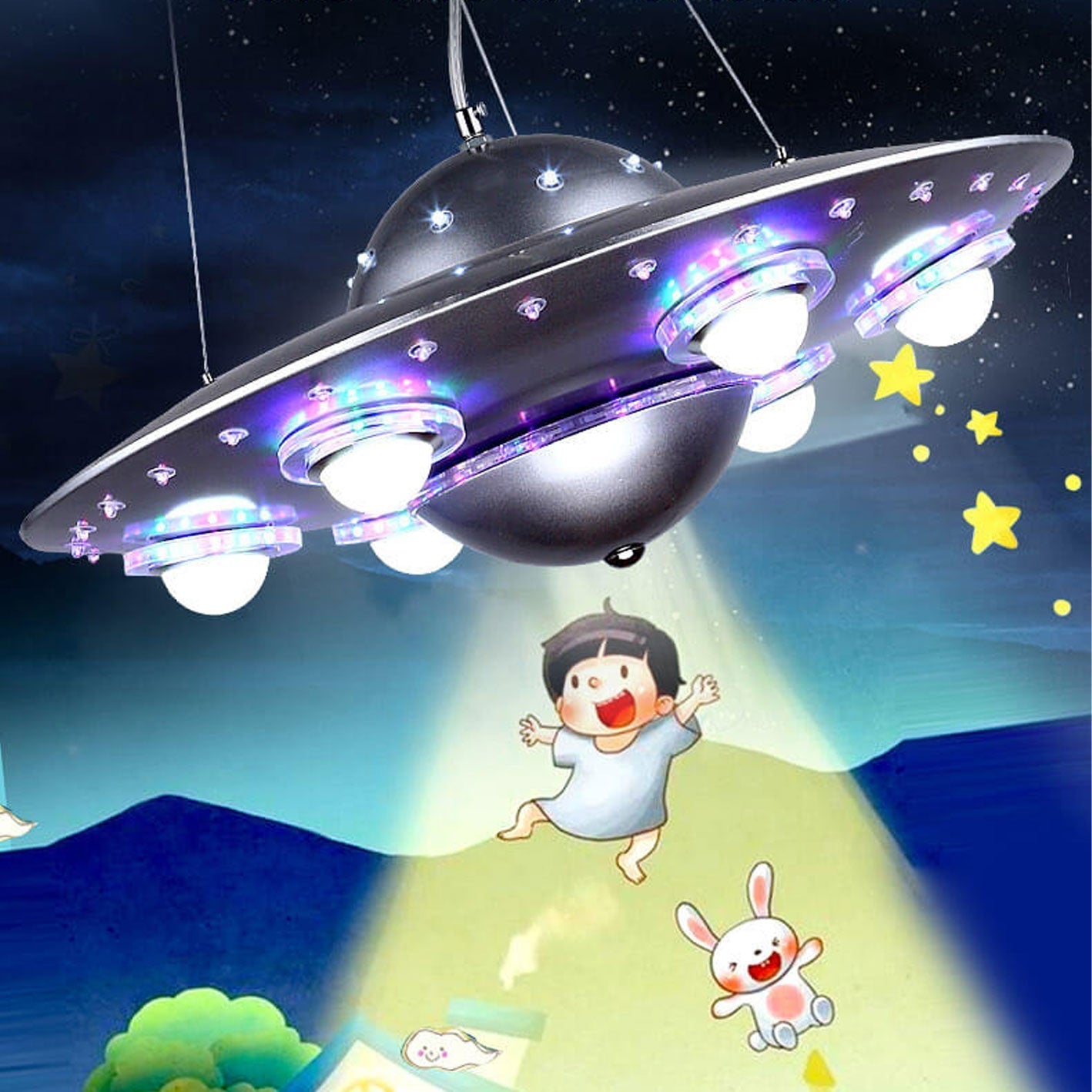 Creative Cartoon UFO Flying Saucer LED Kids Chandelier Cuvalon