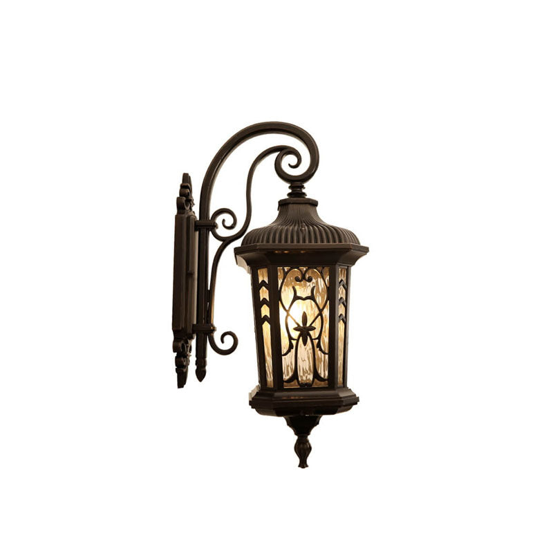 European Outdoor Carved Cage Aluminum Glass 1-Light Wall Sconce Lamp Cuvalon