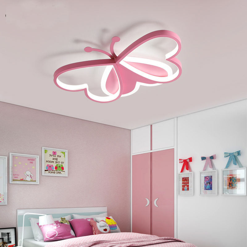 Modern Art Deco Acrylic Kids Butterfly Shape LED Flush Mount Light For Bedroom Cuvalon
